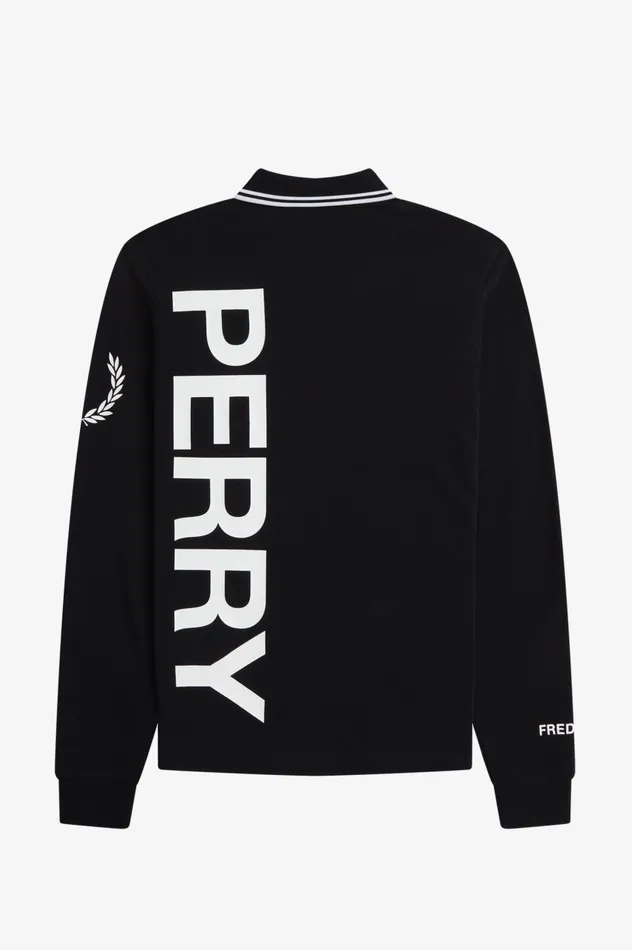 Men Bold Graphic Long Sleeve Shirt Black Fred Perry Polo Shirts