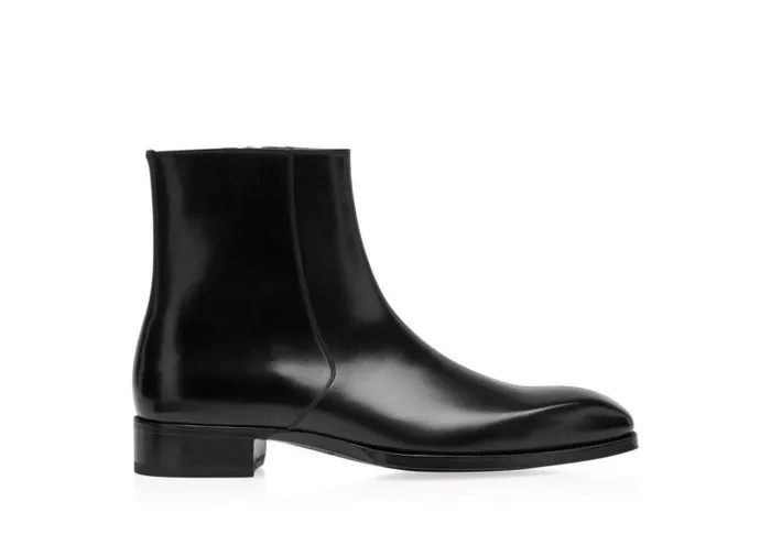 Men Boots Tom Ford Burnished Leather Elkan Zip Boot Black