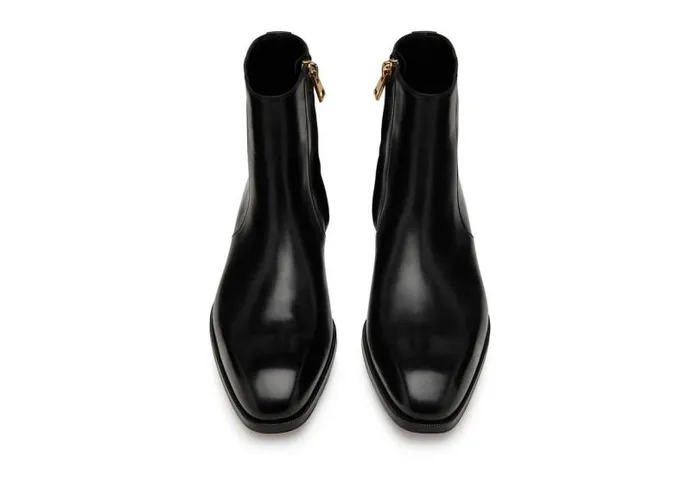 Men Boots Tom Ford Burnished Leather Elkan Zip Boot Black