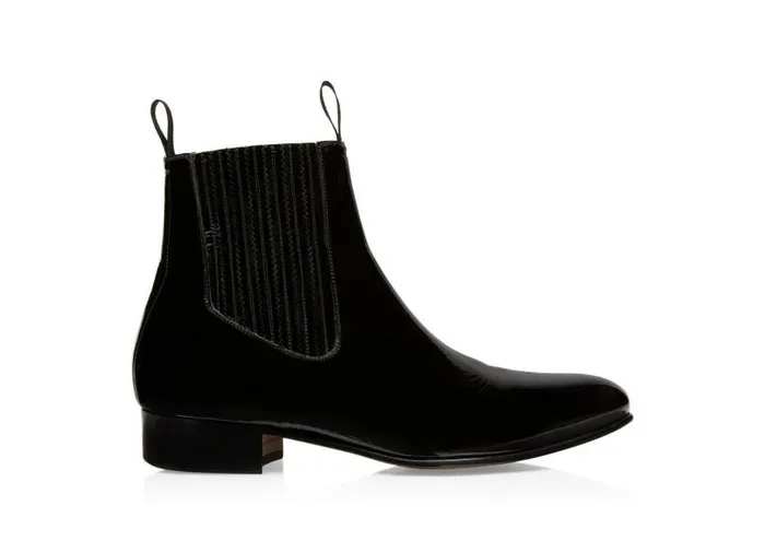 Men Boots Tom Ford Glossy Patent Kurt Chelsea Boot Black
