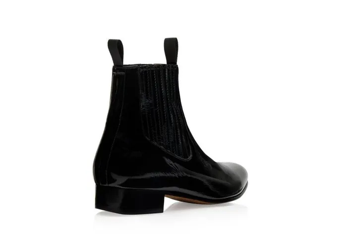 Men Boots Tom Ford Glossy Patent Kurt Chelsea Boot Black