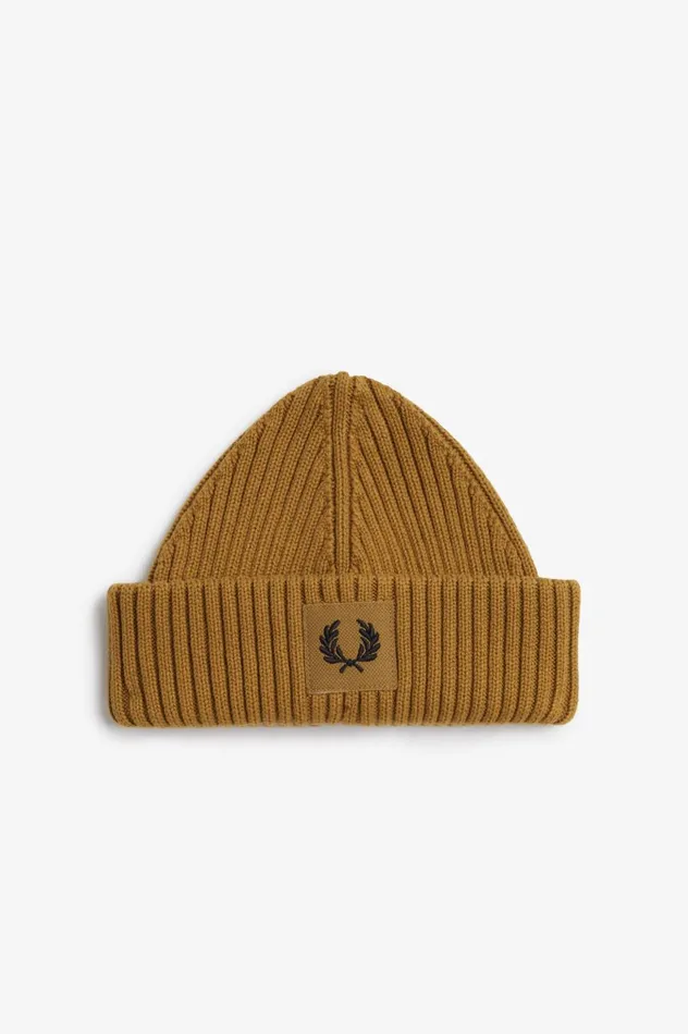 Men Branded Patch Ribbed Beanie Dark Caramelblack Fred Perry Accessories