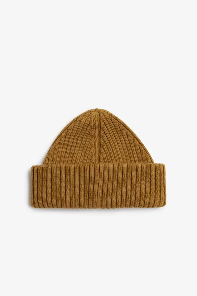 Men Branded Patch Ribbed Beanie Dark Caramelblack Fred Perry Accessories