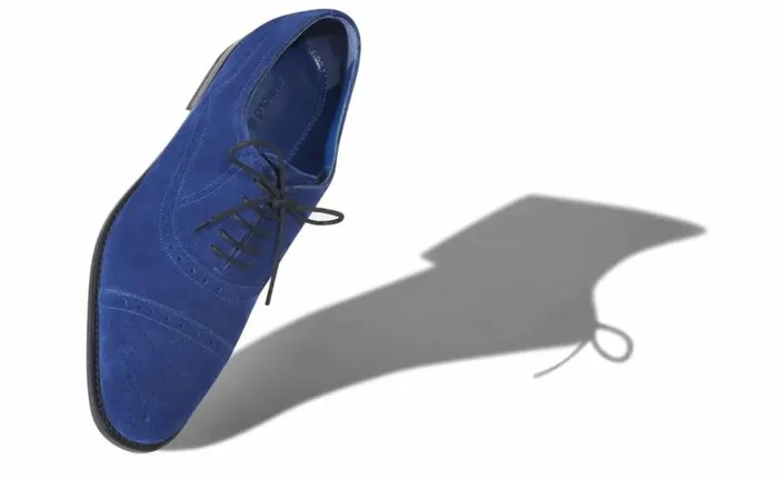 Men Bright Blue Suede Cap Toe Oxfords Manolo Blahnik LaceUps