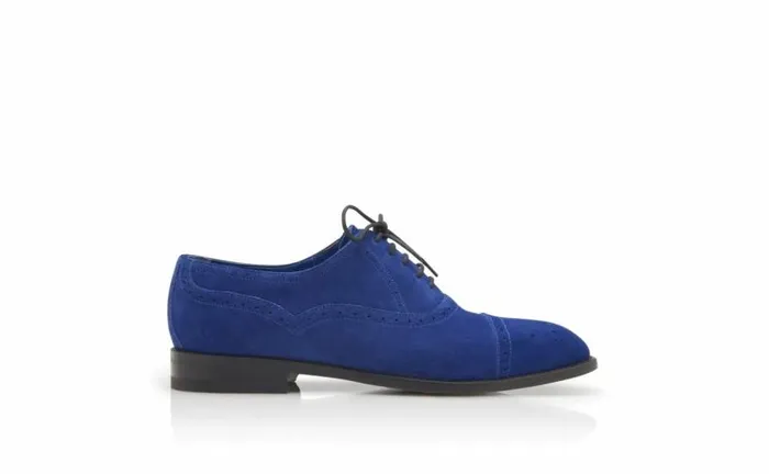 Men Bright Blue Suede Cap Toe Oxfords Manolo Blahnik LaceUps