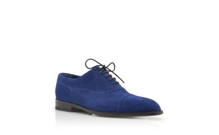 Men Bright Blue Suede Cap Toe Oxfords Manolo Blahnik LaceUps
