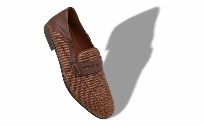 Men Brown Raffia Penny Loafers Manolo Blahnik Loafers