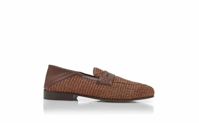 Men Brown Raffia Penny Loafers Manolo Blahnik Loafers