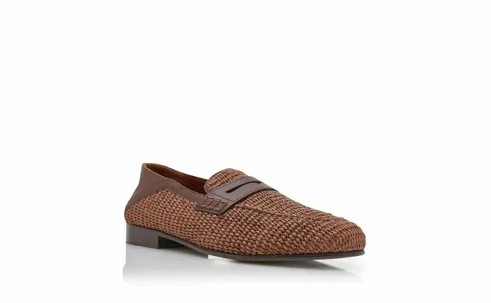 Men Brown Raffia Penny Loafers Manolo Blahnik Loafers