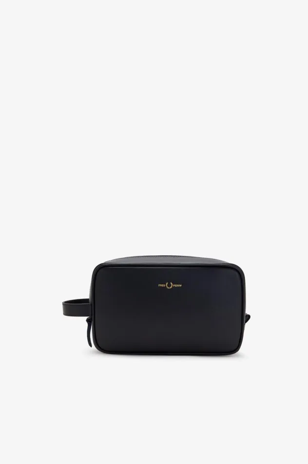 Men Burnished Leather Washbag Black Fred Perry Bags