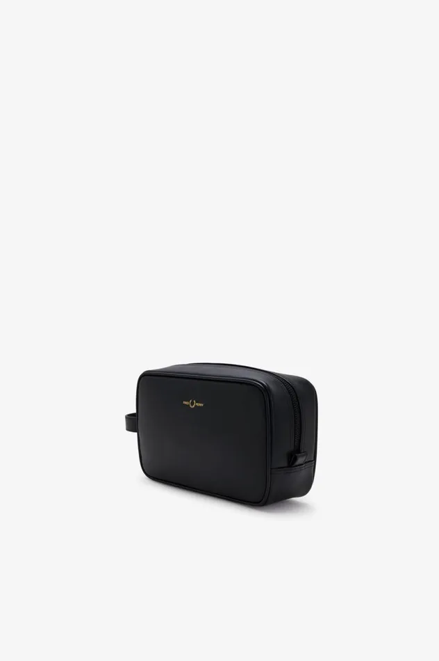 Men Burnished Leather Washbag Black Fred Perry Bags
