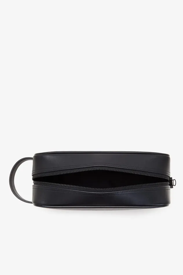 Men Burnished Leather Washbag Black Fred Perry Bags