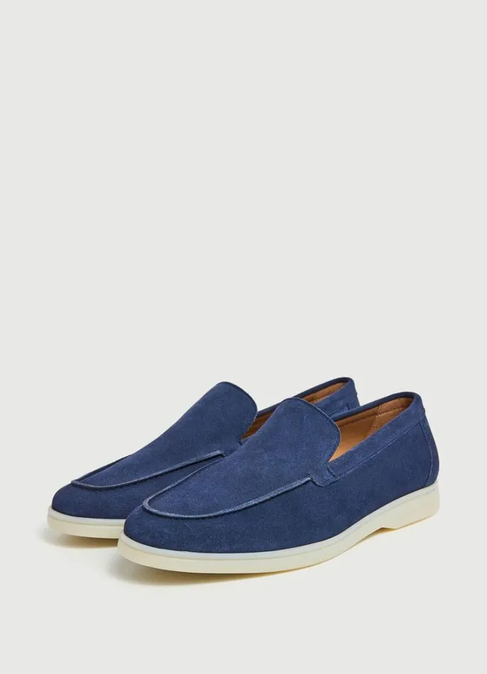 Men Casual Shoes Hackett London Minimalist Suede Moccasins Navy