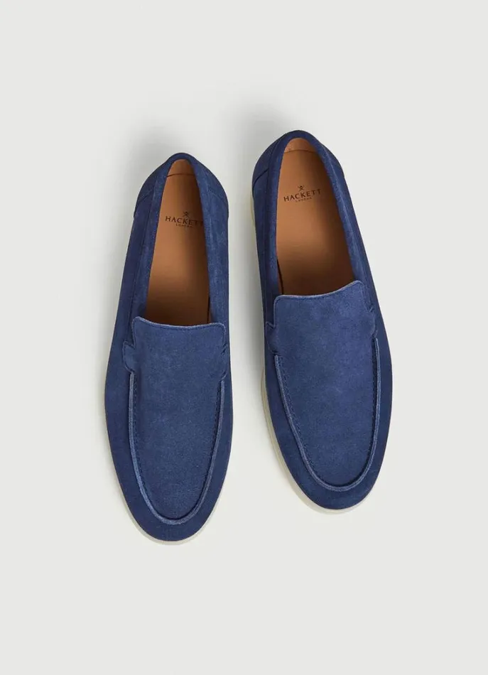 Men Casual Shoes Hackett London Minimalist Suede Moccasins Navy