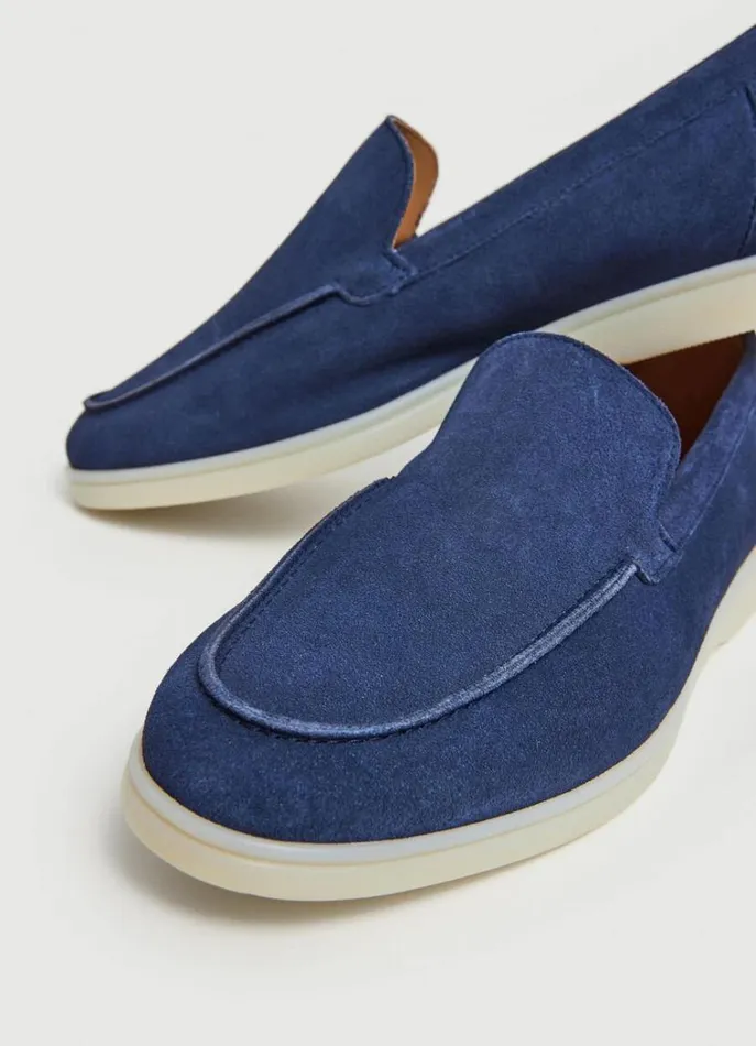 Men Casual Shoes Hackett London Minimalist Suede Moccasins Navy