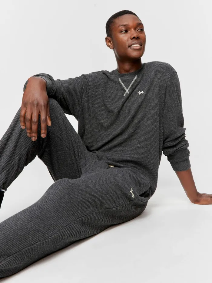 Men Charcoal Brushed Rib Pj Pant Charcoal Peter Alexander Pants