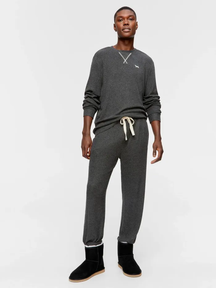 Men Charcoal Brushed Rib Pj Pant Charcoal Peter Alexander Pants