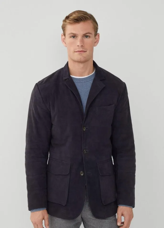 Men Coats and Jackets Hackett London Suede Padded Blazer Blue