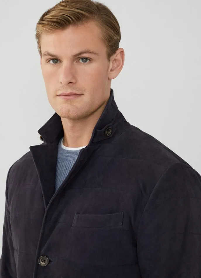 Men Coats and Jackets Hackett London Suede Padded Blazer Blue