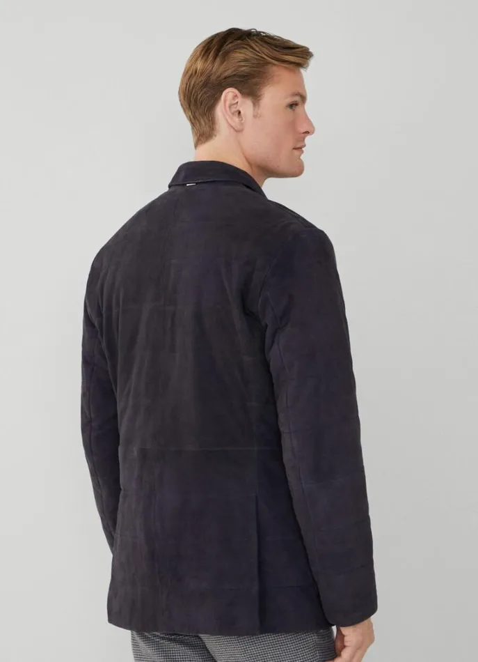 Men Coats and Jackets Hackett London Suede Padded Blazer Blue