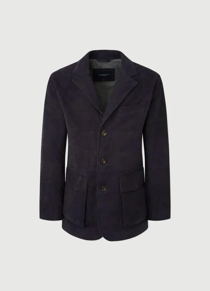 Men Coats and Jackets Hackett London Suede Padded Blazer Blue
