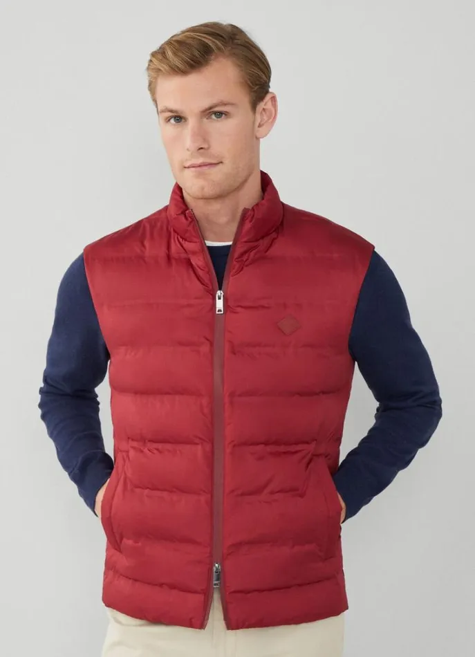 Men Coats and Jackets Hackett London Sustainable Padded Gilet Burgundy Red