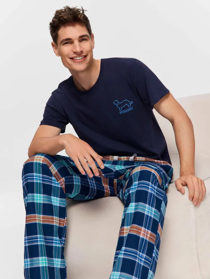 Men Coloured Check Pant Navy Peter Alexander Pants