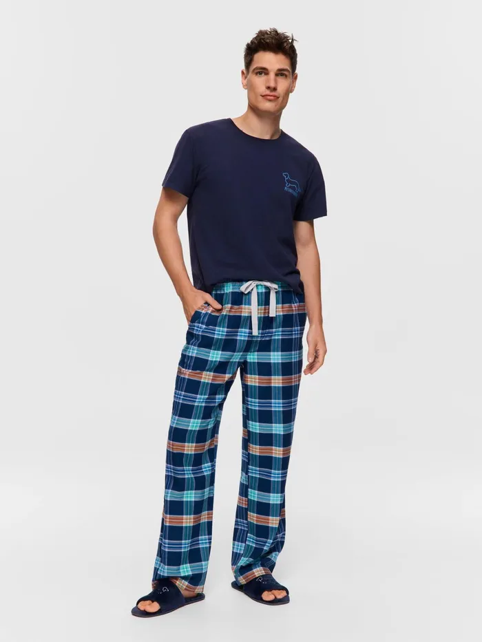 Men Coloured Check Pant Navy Peter Alexander Pants