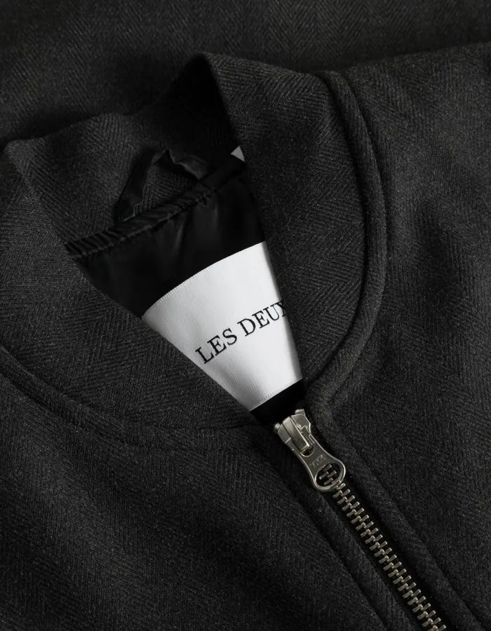 Men Como Reg Herringbone Bomber Jacket 8211 CharcoalGrey Melange Les Deux JacketsCoats