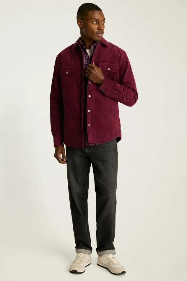 Men Cord Quilted Jacket Burgundy Bonobos Overshirts