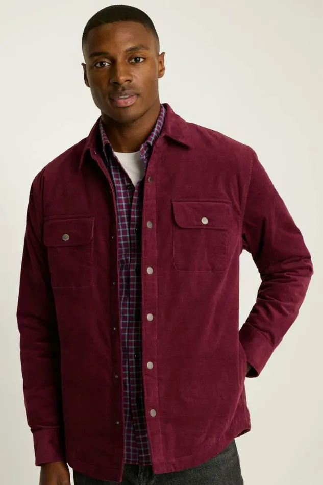 Men Cord Quilted Jacket Burgundy Bonobos Overshirts