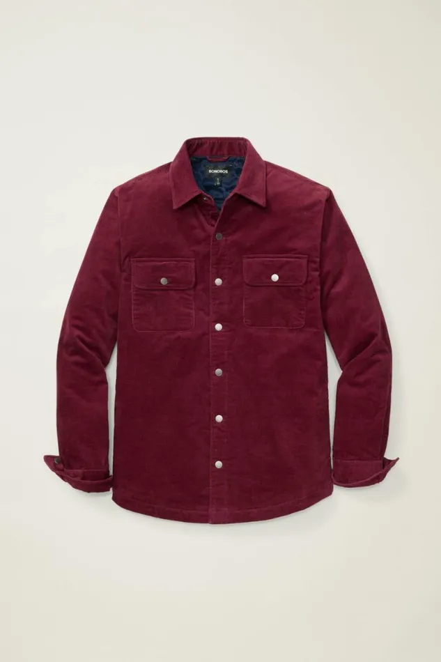 Men Cord Quilted Jacket Burgundy Bonobos Overshirts