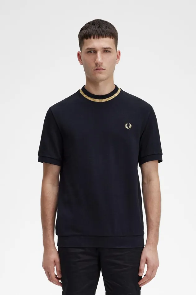 Men Crew Neck Piqu TShirt Black Fred Perry TShirts