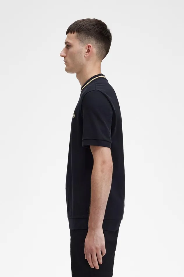 Men Crew Neck Piqu TShirt Black Fred Perry TShirts