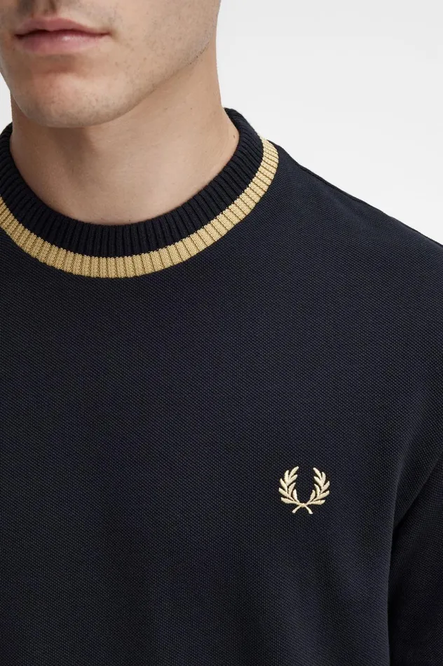 Men Crew Neck Piqu TShirt Black Fred Perry TShirts
