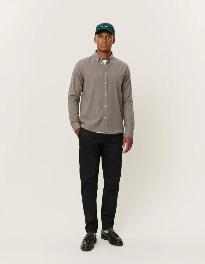 Men Desert Reg Stripe Shirt 8211 Mountain GreyIvory Les Deux ShirtsOvershirts