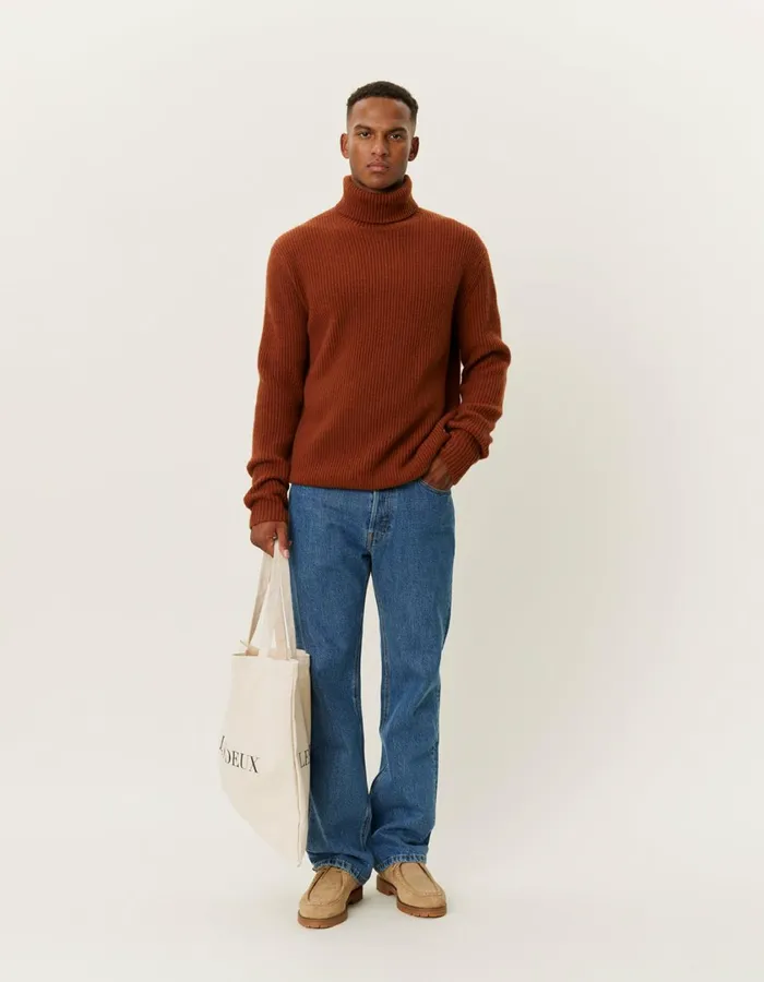 Men Eddie Wool Rib Rollneck Knit 8211 Arabian Spice Les Deux Knitwear
