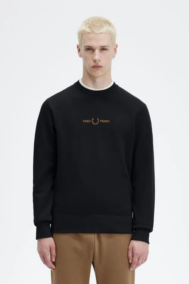 Men Embroidered Sweatshirt Navy Fred Perry Sweatshirts