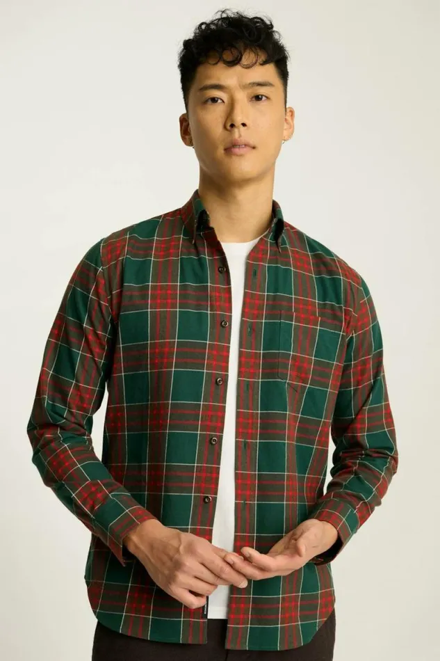 Men Everyday Lightweight Flannel Shirt Cedar Red Plaid Bonobos Overshirts