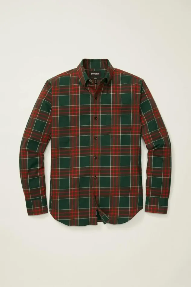 Men Everyday Lightweight Flannel Shirt Cedar Red Plaid Bonobos Overshirts