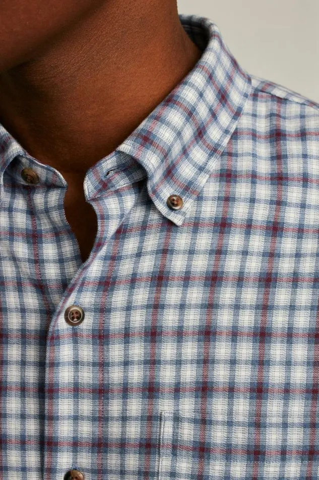 Men Everyday Lightweight Flannel Shirt Heather Blue Burgundy Plaid Bonobos Overshirts