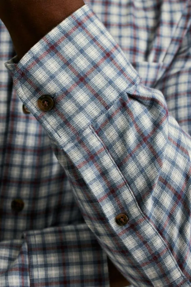 Men Everyday Lightweight Flannel Shirt Heather Blue Burgundy Plaid Bonobos Overshirts