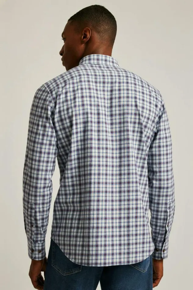 Men Everyday Lightweight Flannel Shirt Heather Blue Burgundy Plaid Bonobos Overshirts
