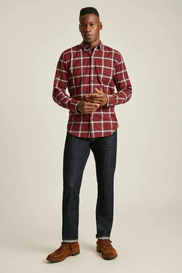 Men Everyday Lightweight Flannel Shirt Red Wellington Plaid Bonobos Overshirts Men Everyday Lightweight Flannel Shirt Red Wellington Plaid Bonobos Overshirts