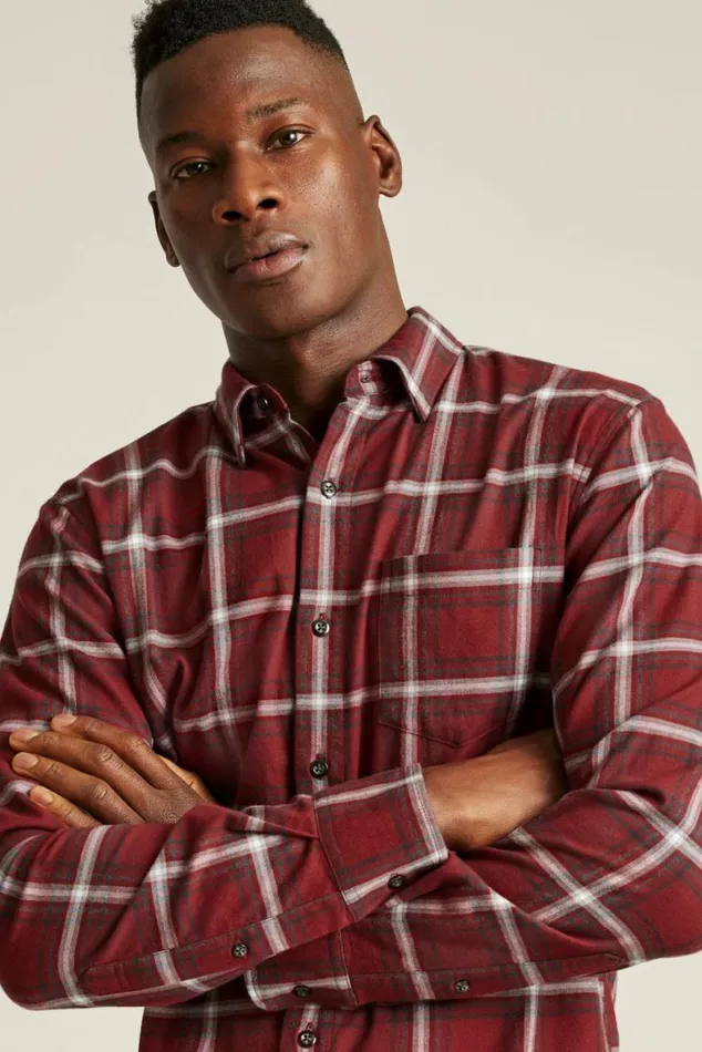 Men Everyday Lightweight Flannel Shirt Red Wellington Plaid Bonobos Overshirts