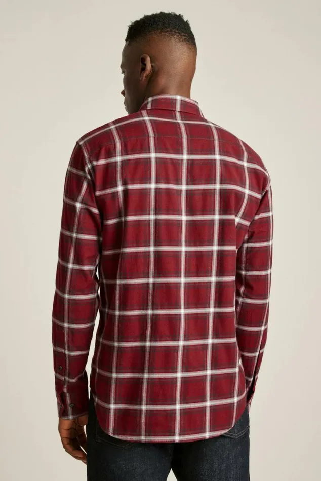 Men Everyday Lightweight Flannel Shirt Red Wellington Plaid Bonobos Overshirts