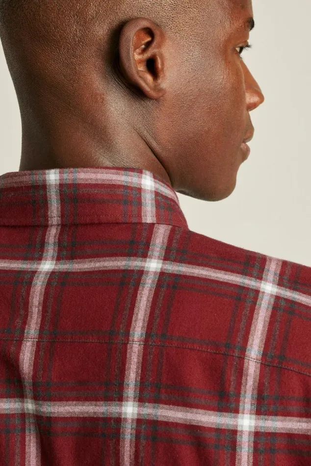 Men Everyday Lightweight Flannel Shirt Red Wellington Plaid Bonobos Overshirts