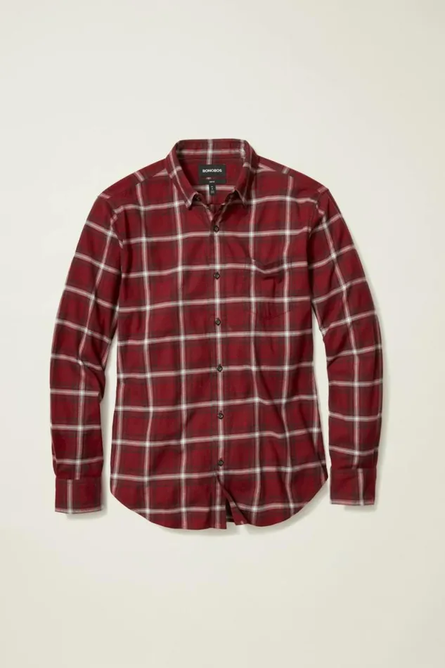 Men Everyday Lightweight Flannel Shirt Red Wellington Plaid Bonobos Overshirts