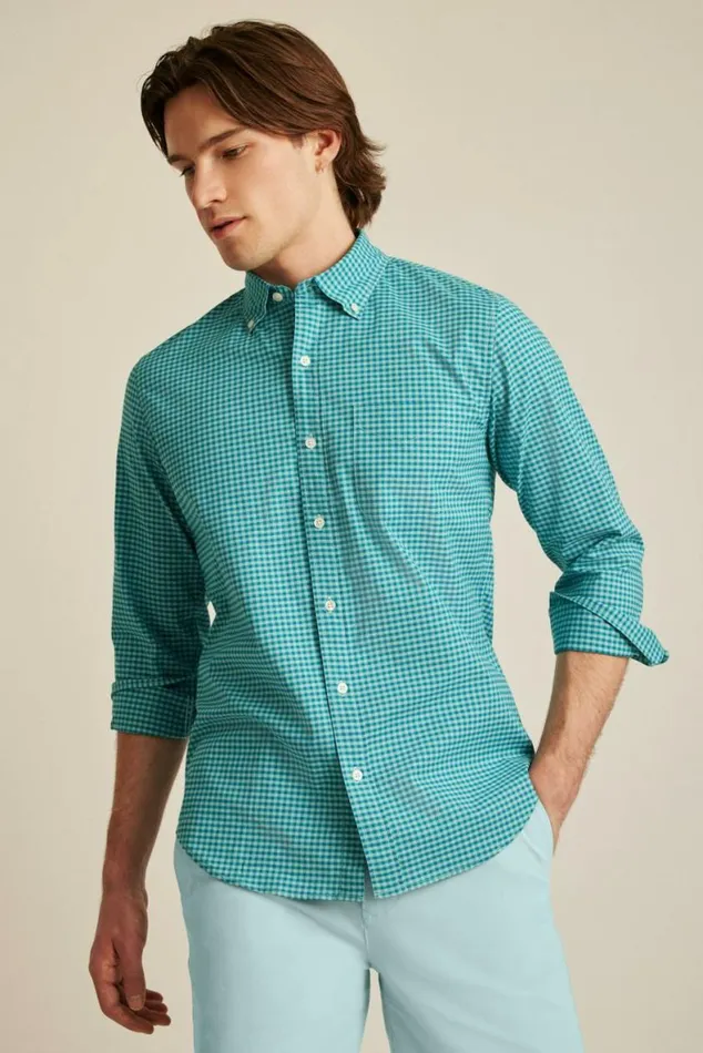 Men Everyday Shirt Blue Lagoon Mini Gingham Bonobos Business Casual Shirts