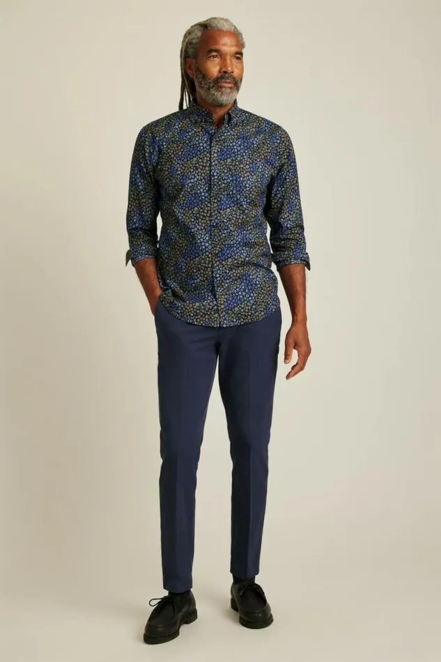 Men Everyday Shirt Navy Autumn Floral Bonobos Business Casual Shirts